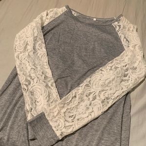 Gray and White Laced Long Sleeve